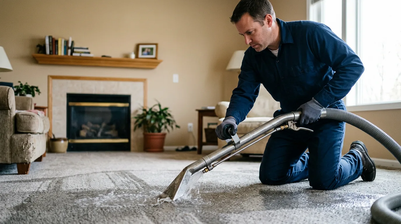 Water damage restoration technician working near Marathon, WI